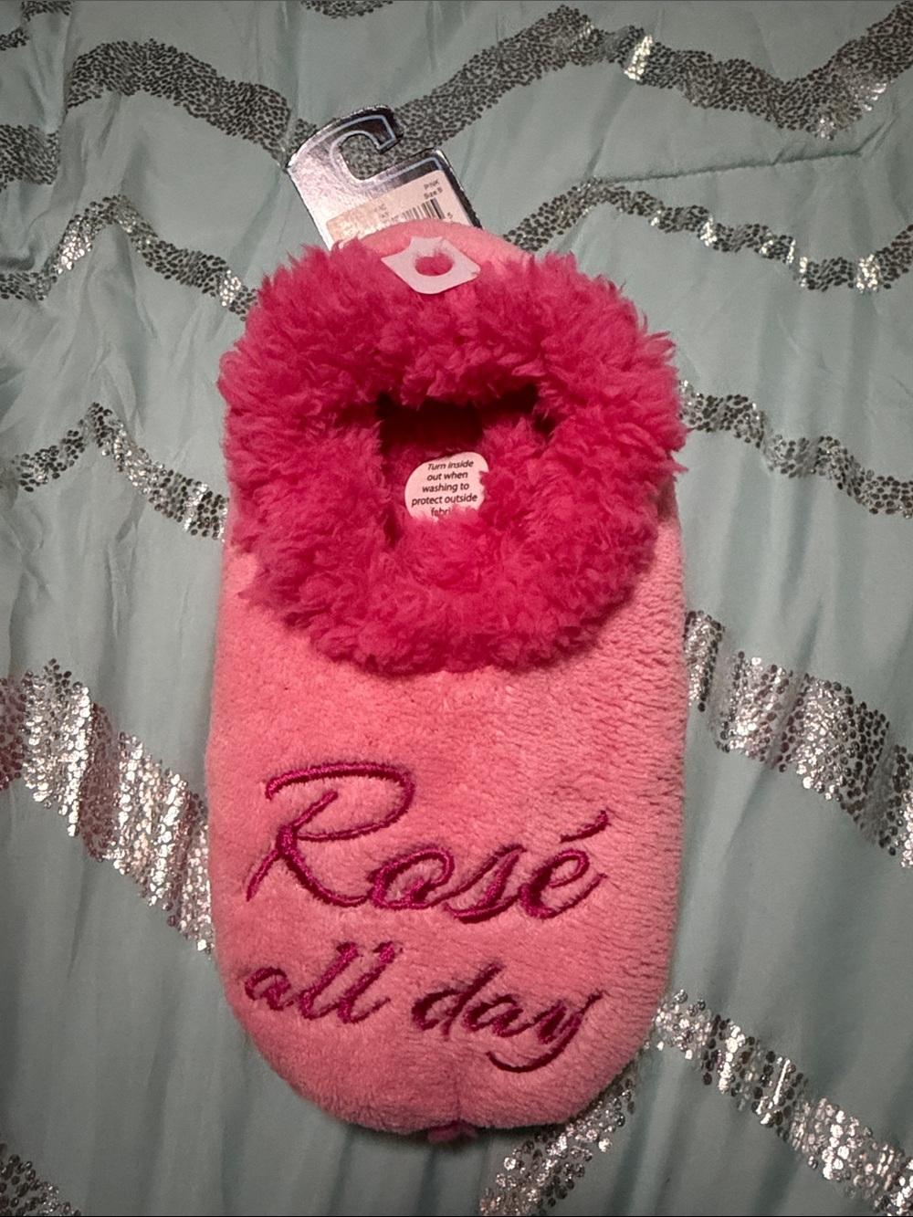 Pink “Rosé all day” Fuzzy Clog Slippers